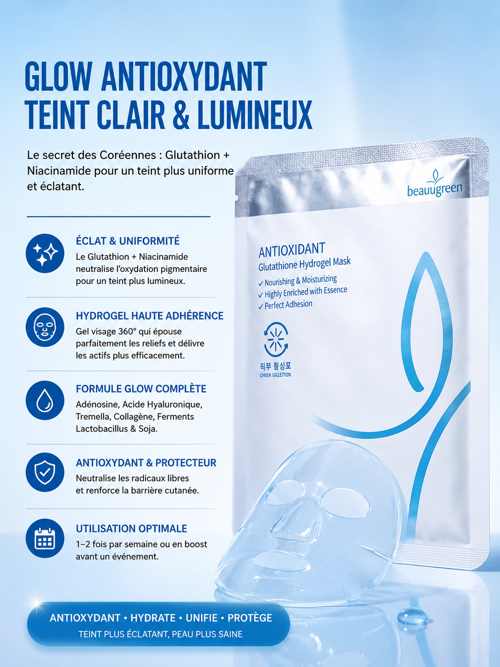 BEAUUGREEN - Masque Hydrogel Glutathion- 5 pièces