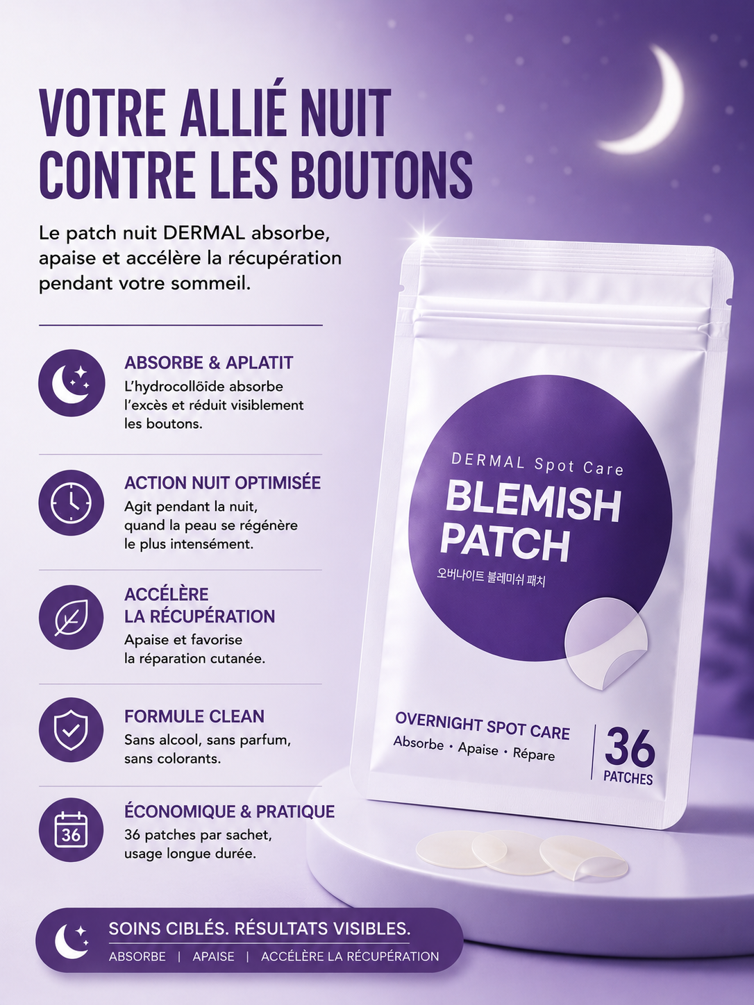 DERMAL - Patch anti bouton - Night Blemish ( 36 patches/set)