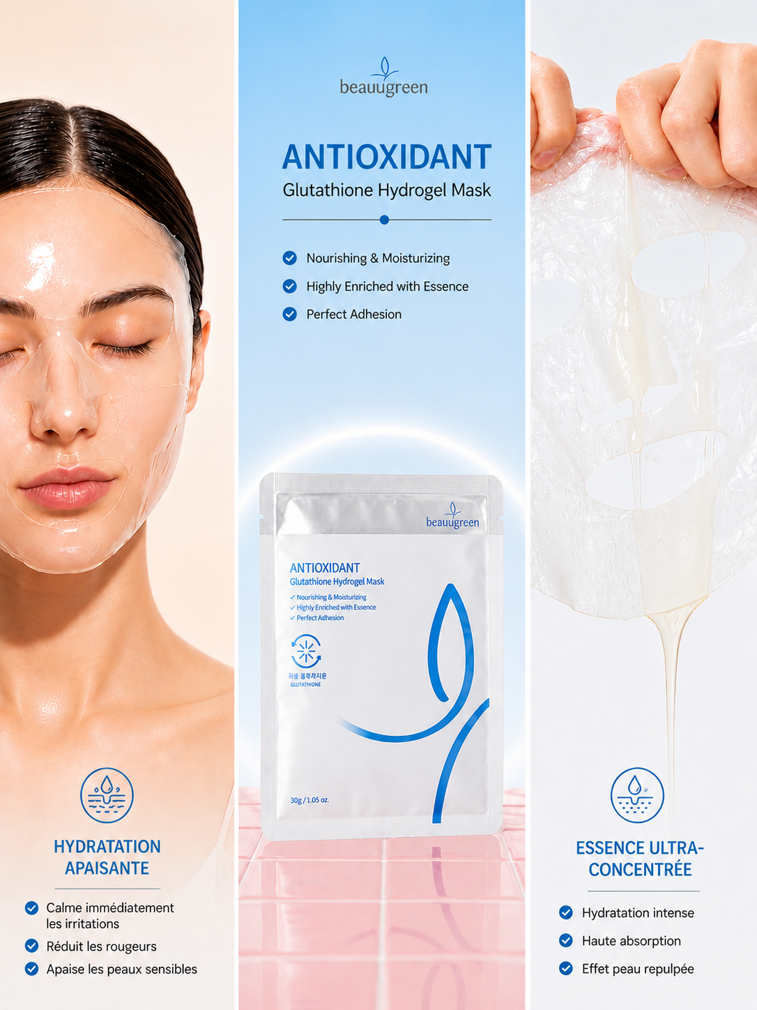 BEAUUGREEN - Masque Hydrogel Glutathion- 5 pièces