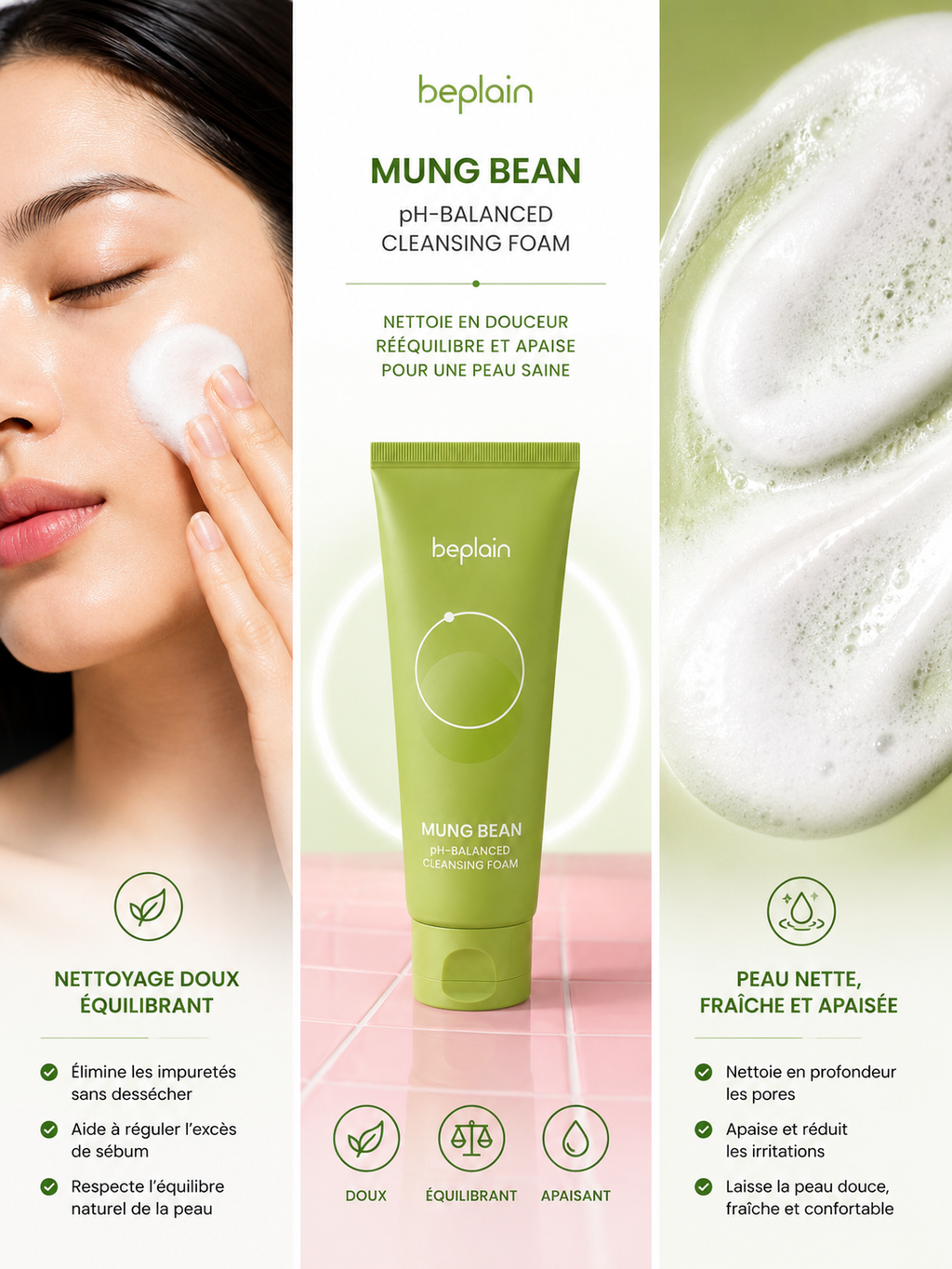 Beplain - Mung Bean Ph-balanced Cleansing Foam